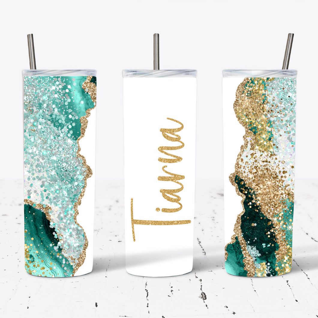 Personalised Teal Gold Glitter