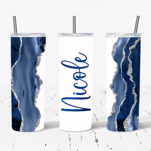Personalised Dark Blue and Silver Marble Print