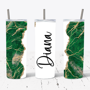 Personalised Green and Gold Glitter Marble Print