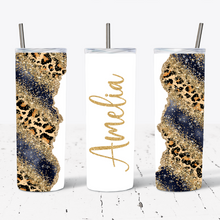 Load image into Gallery viewer, Personalised Dark Blue Gold Glitter Leopard Print