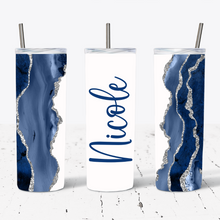 Load image into Gallery viewer, Personalised Dark Blue and Silver Marble Print
