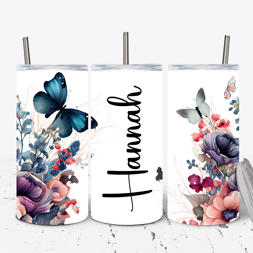 Blue Butterfly Floral15oz Tumbler