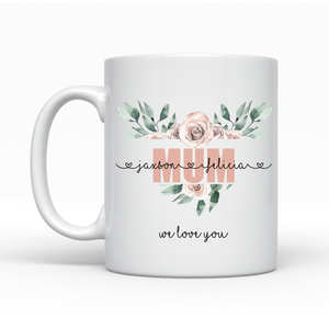 Personalised Floral Heart - Mum, Grandmother - Ceramic Mug