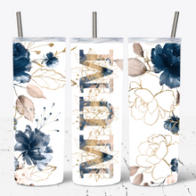 Load image into Gallery viewer, Navy Blue, Gold Floral Alphabet Personalised Tumbler