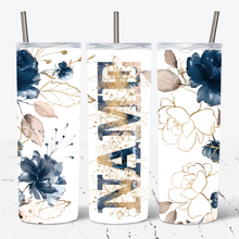 Load image into Gallery viewer, Navy Blue, Gold Floral Alphabet Personalised Tumbler