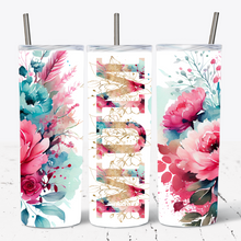 Load image into Gallery viewer, Hot Pink, Aqua Floral Alphabet Personalised Tumbler