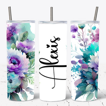 Load image into Gallery viewer, Purple Aqua Floral Personalised Tumbler