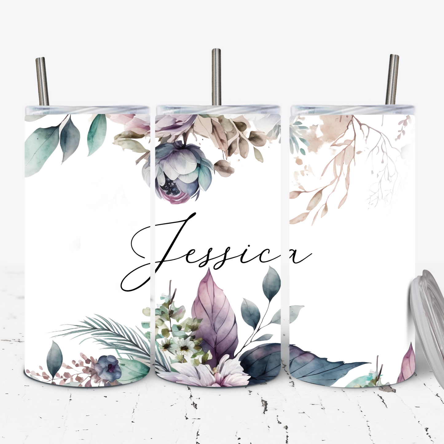 Purple Floral Personalised 15oz Tumbler