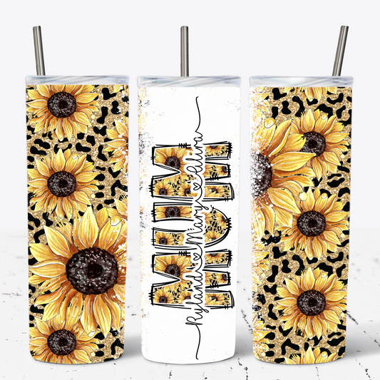 Mum. Nanny, Sunflower Cheetah Alphabet Personalised Tumbler