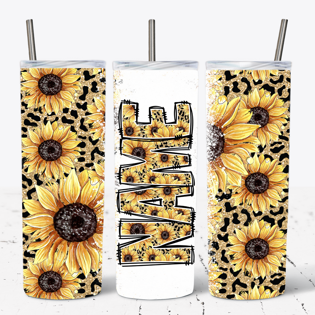 Sunflower Cheetah Alphabet Personalised Tumbler