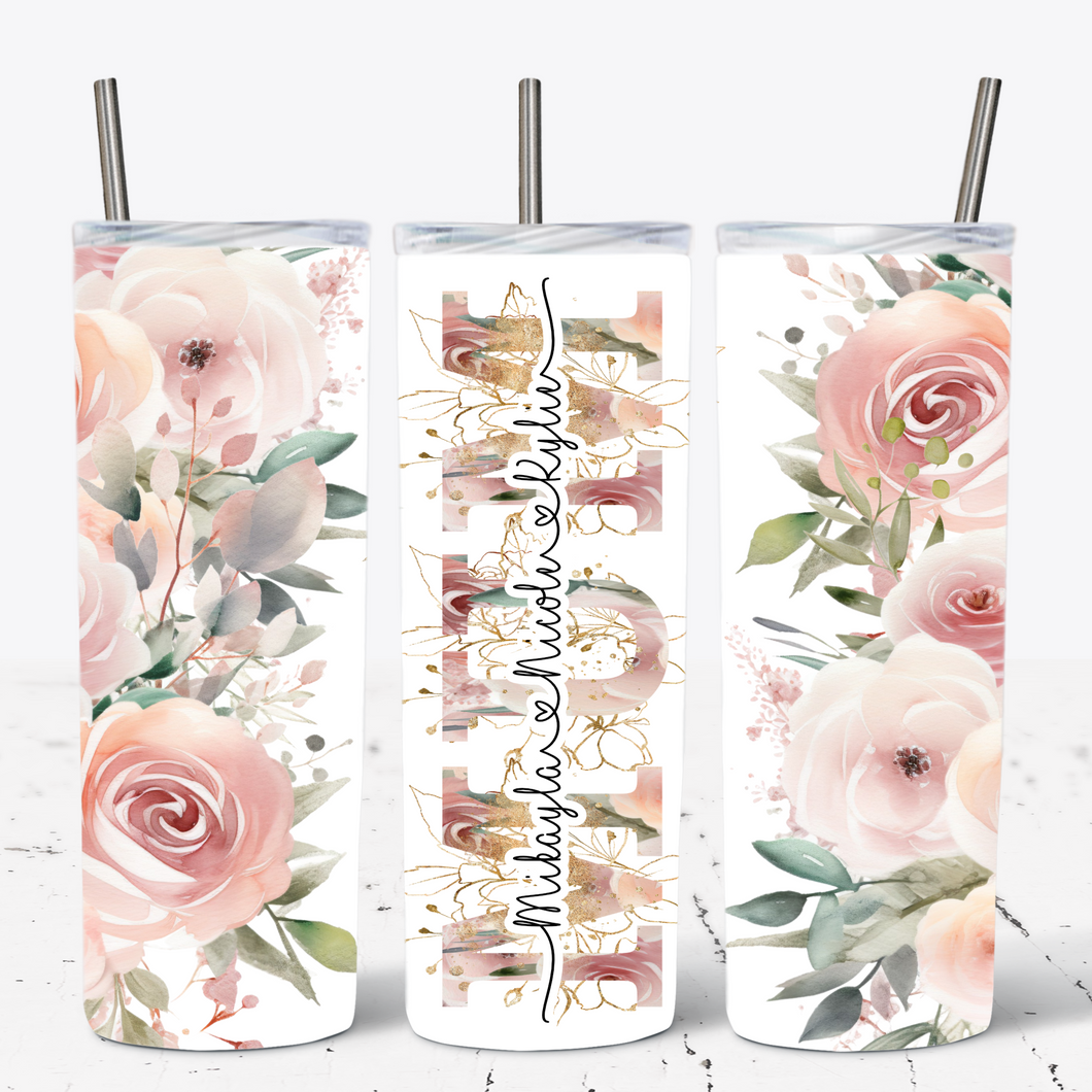 Mum, Nanny Pink Floral Alphabet Personalised Tumbler