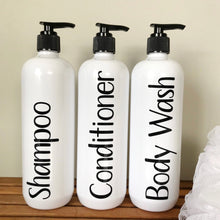 Load image into Gallery viewer, White &amp; Black Bathroom Bottle Set - 500ml Shampoo, Conditioner &amp; Body Wash