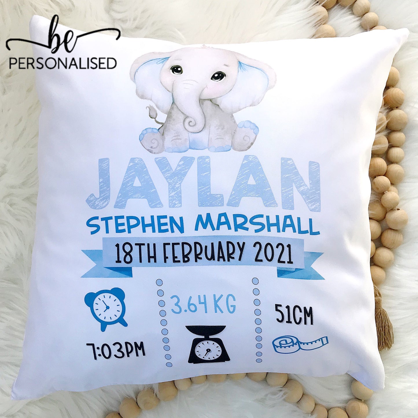 Blue Elephant Baby Birth Cushion