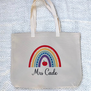 Personalised Teacher Apple Rainbow Tote Bag