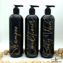Load image into Gallery viewer, Black Bathroom Bottle Set - 500ml Shampoo, Conditioner &amp; Body Wash