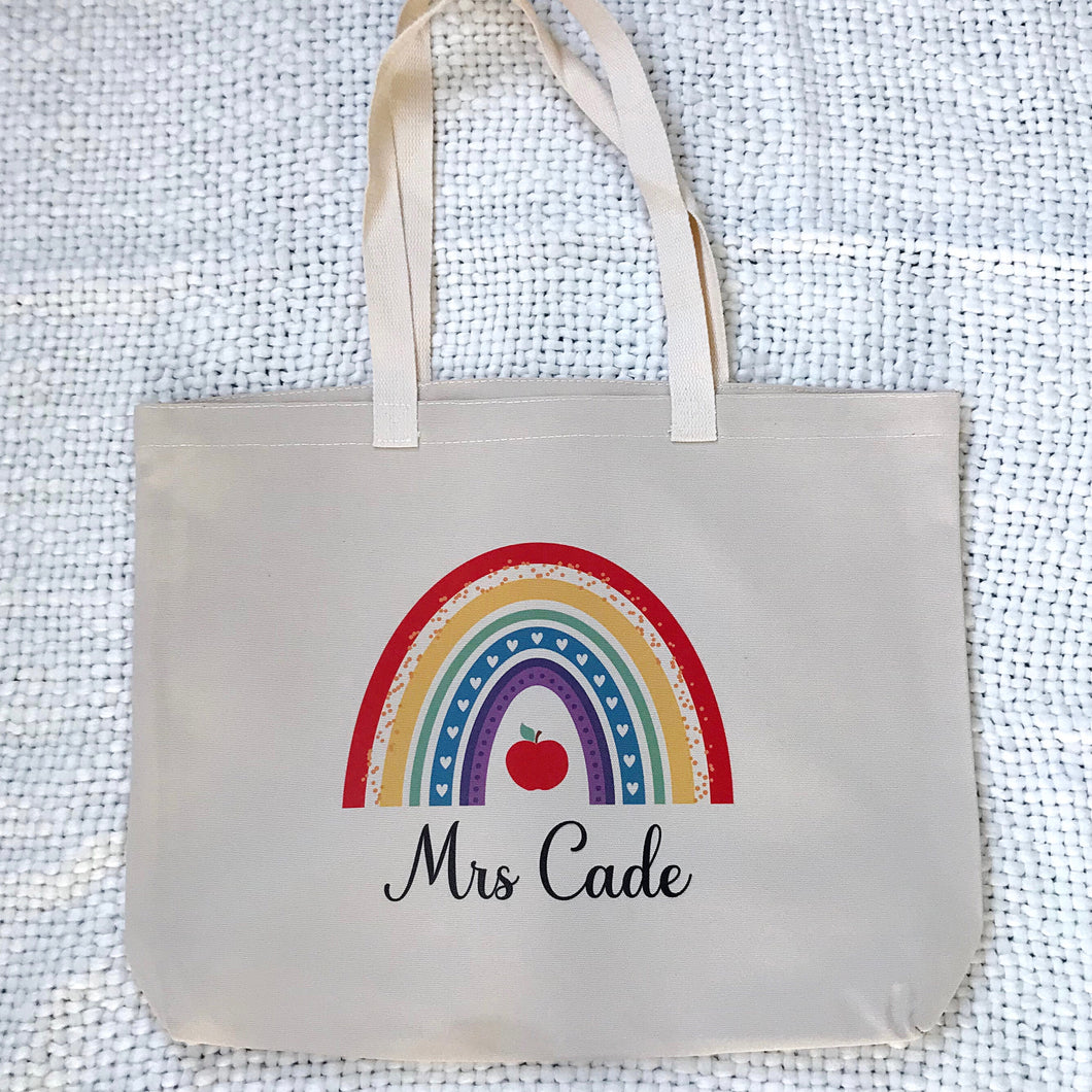 Personalised Teacher Apple Rainbow Tote Bag