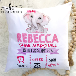 Pink Elephant Baby Birth Cushion