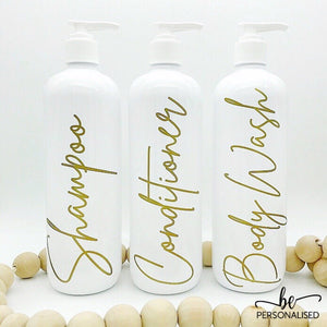 White Bathroom Bottle Set - 500ml Shampoo, Conditioner & Body Wash