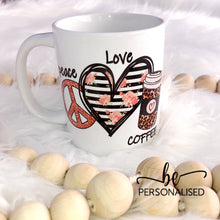 Load image into Gallery viewer, Peace, Love, Coffee - Ceramic Mug