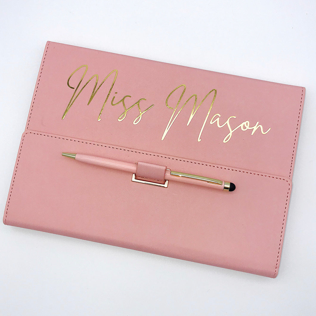 Light Pink PU Leather A5 Notebook with pen