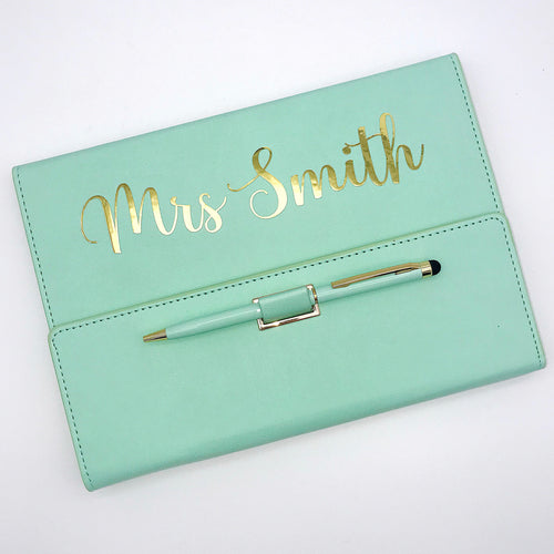 Mint PU Leather A5 Notebook with pen