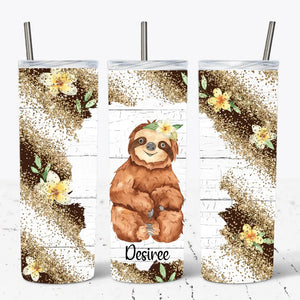 Floral Sloth Tumbler