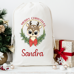 Reindeer Wreath Santa Sack