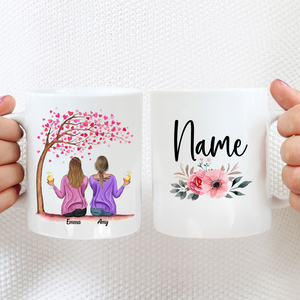 Best Friends / Sister Mug - personalised with name and flowers