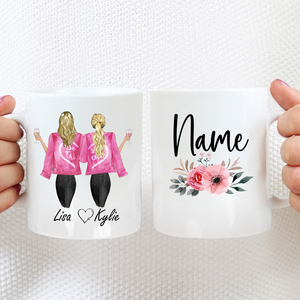 Best Friend / Sister Ceramic Mug - Personalised with name + flowers