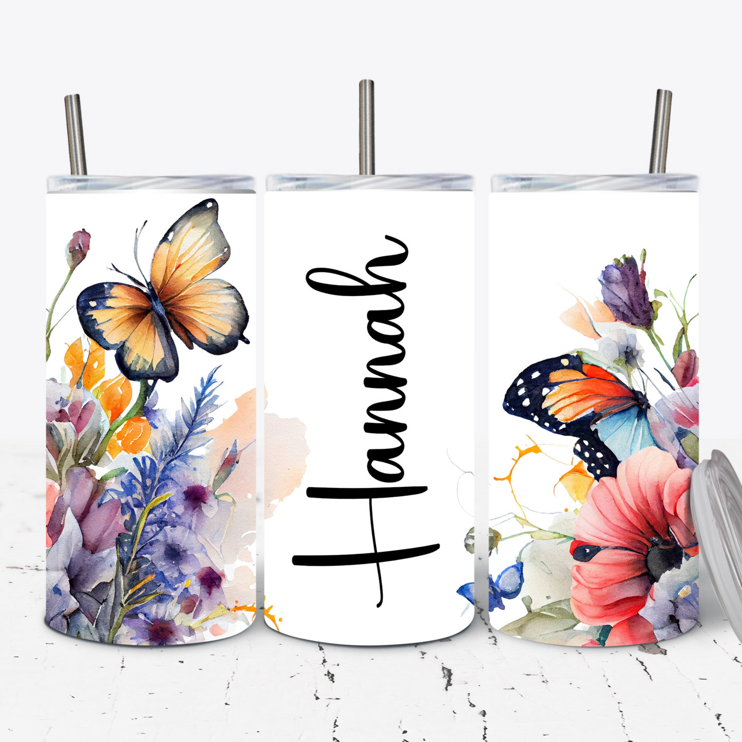 Orange Butterfly Floral15oz Tumbler