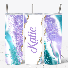Load image into Gallery viewer, Purple Aqua Glitter Personalised Tumbler